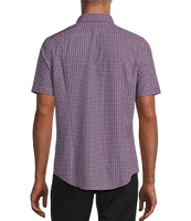 Murano Slim Fit Performance Stretch Square Print Short Sleeve Woven Shirt