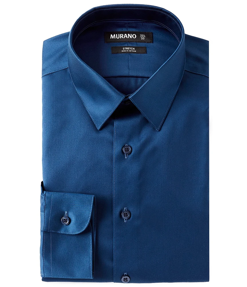 Murano Slim-Fit Point Collar Solid Sateen Dress Shirt