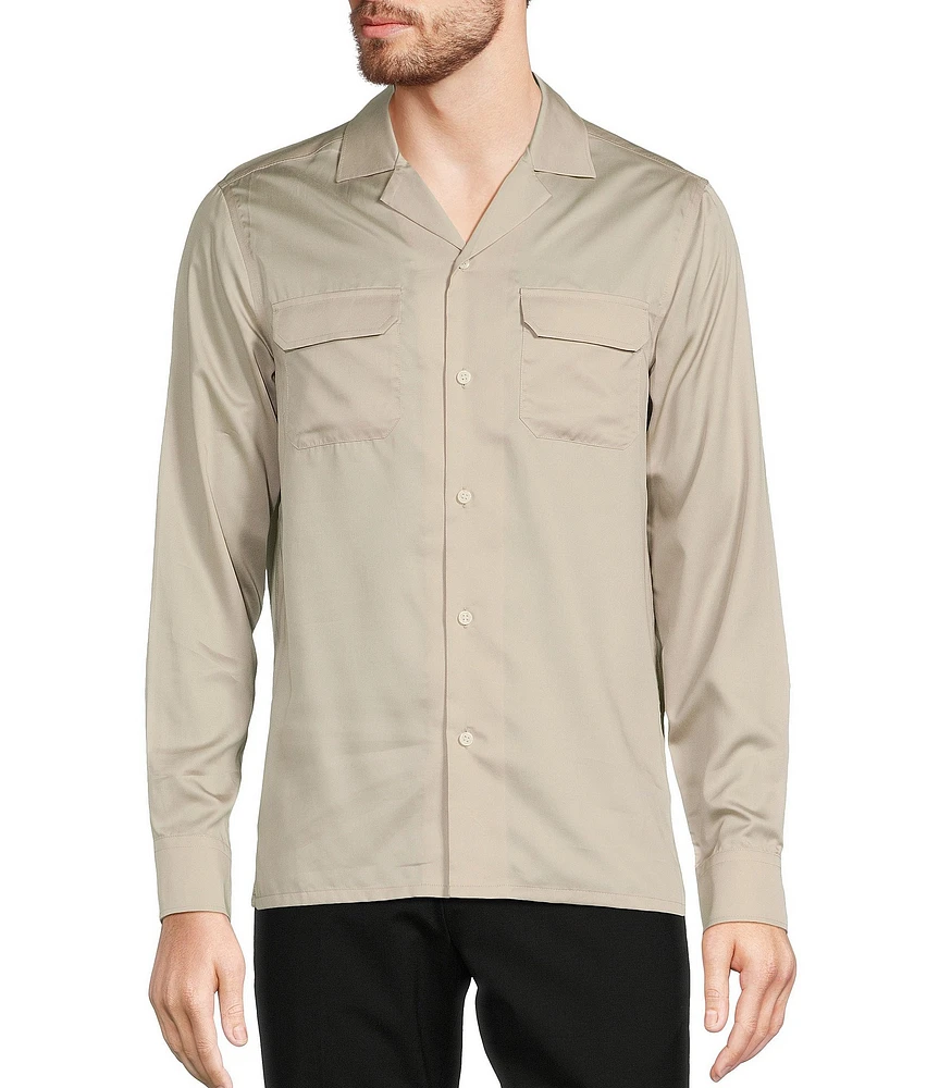 Murano Slim Fit Sateen Solid Long Sleeve Woven Camp Shirt