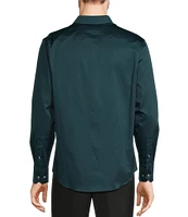 Murano Slim Fit Solid Sateen Spread Collar Long Sleeve Woven Shirt