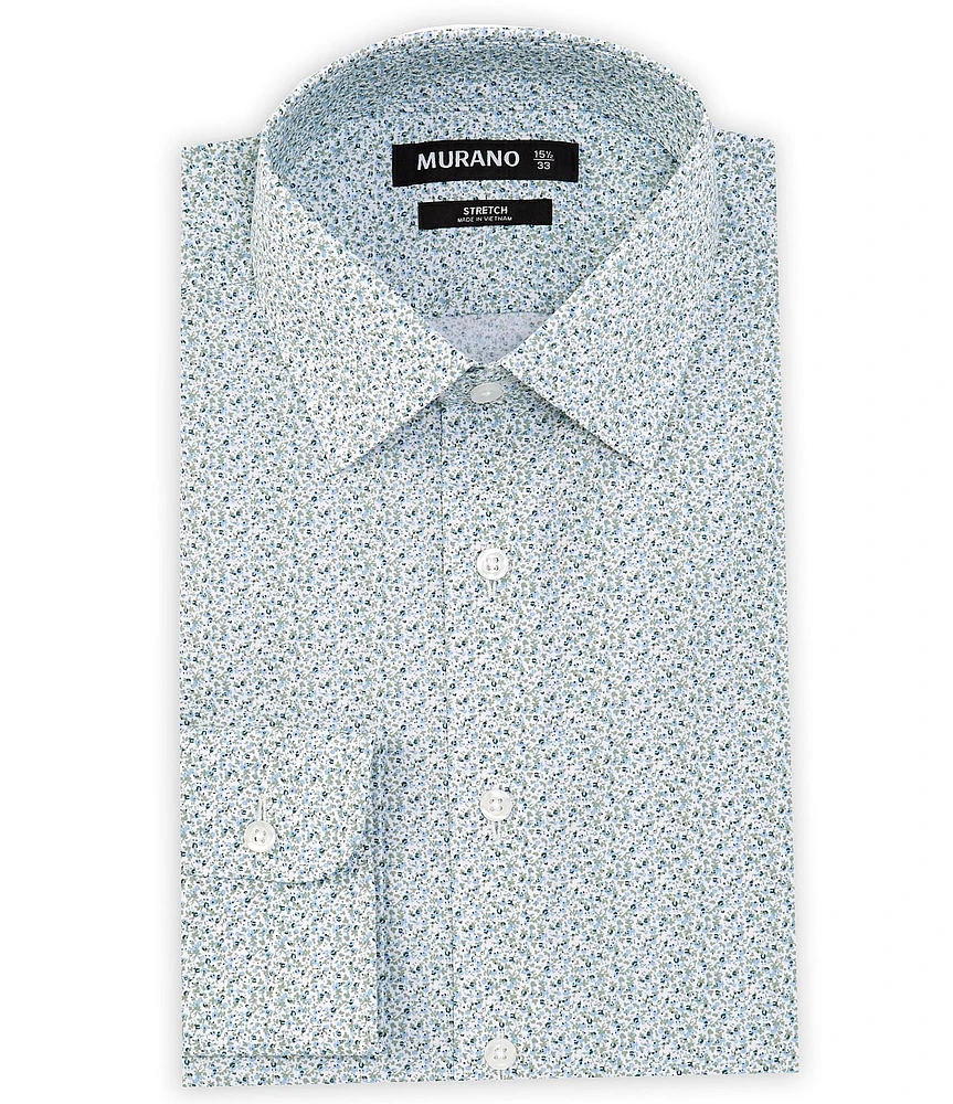 Murano Slim Fit Stretch Spread Collar Floral Printed Dress Shirt