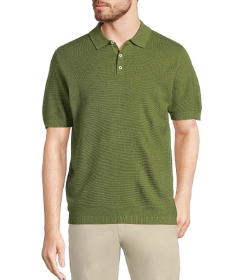 Murano Solid Textured Short Sleeve Knit Polo Sweater