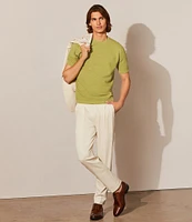 Murano Solid Textured Short Sleeve Crew Sweater