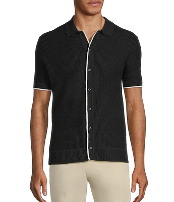 Murano Spread Collar Short Sleeve Sweater Knit Coat Front Shirt