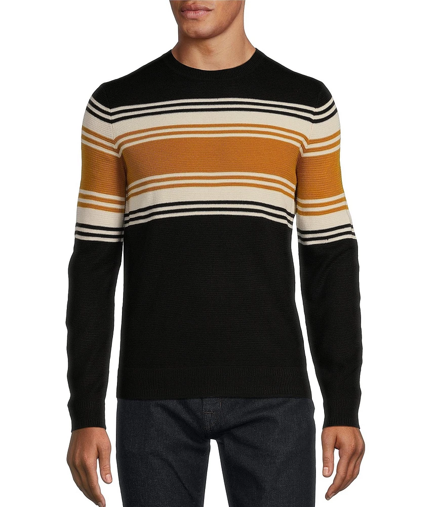 Murano Stripe Textured Long Sleeve Crew Neck Sweater