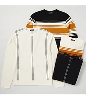 Murano Stripe Textured Long Sleeve Crew Neck Sweater