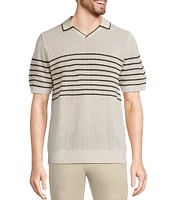 Murano Striped Johnny Collar Short Sleeve Sweater Knit Polo Shirt