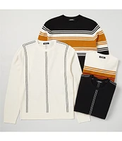 Murano Striped Performance Textured Long Sleeve Crew Neck Sweater