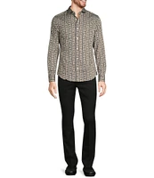 Murano Timeless Twenties Collection Slim Fit Sateen Spread Collar Floral Stripe Long Sleeve Woven Shirt