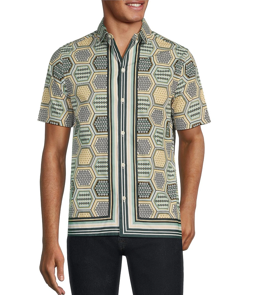 Murano Verdant Vibes Collection Slim-Fit Floral Stripe Short-Sleeve Woven Camp Shirt