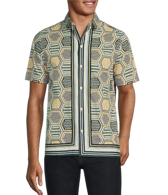 Murano Verdant Vibes Collection Slim-Fit Floral Stripe Short-Sleeve Woven Camp Shirt