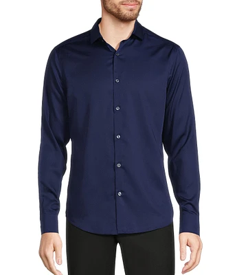Murano Wardrobe Essentials Slim Fit Solid Sateen Long Sleeve Woven Shirt