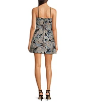 Muse by Marchesa Azalea Floral Print Novelty Sequin Straight Neck Spaghetti Strap A-Line Mini Dress