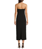 Muse by Marchesa Camelia Crepe Strapless Neck Sleeveless Rosette Bodycon Midi Dress