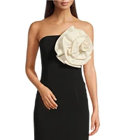Muse by Marchesa Camelia Crepe Strapless Neck Sleeveless Rosette Bodycon Midi Dress