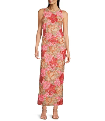 Muse by Marchesa Canna Sequin Crew Neck Sleeveless Pencil Dress