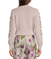 Muse by Marchesa Cara Cotton Blend Crew Neck Long Sleeve Applique Cardigan