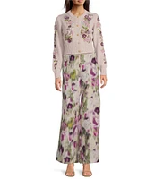 Muse by Marchesa Cara Cotton Blend Crew Neck Long Sleeve Applique Cardigan