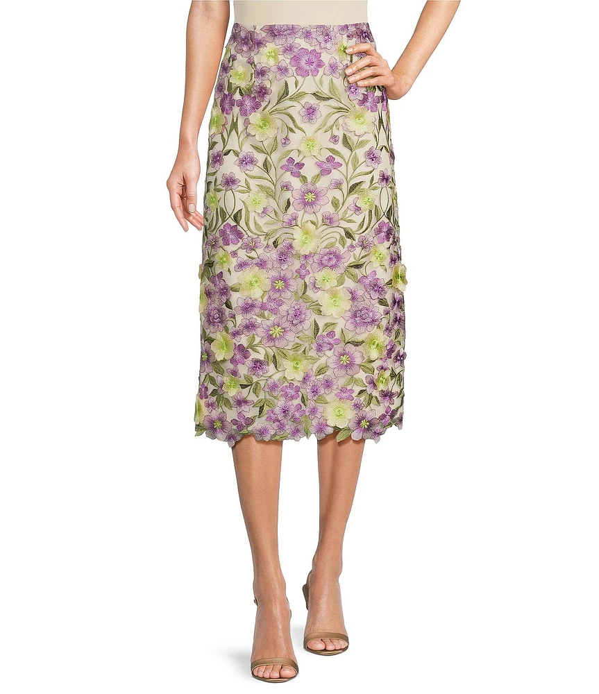 Muse by Marchesa Cynthia Floral Novelty Embroidered Pencil Midi Skirt