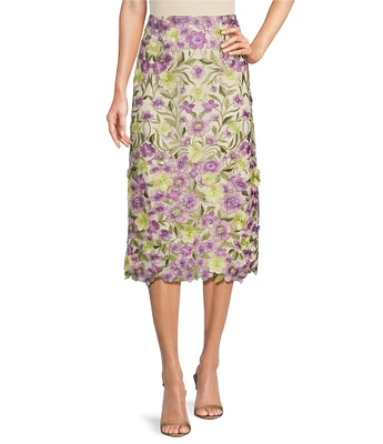 Muse by Marchesa Cynthia Floral Novelty Embroidered Pencil Midi Skirt