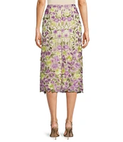 Muse by Marchesa Cynthia Floral Novelty Embroidered Pencil Midi Skirt