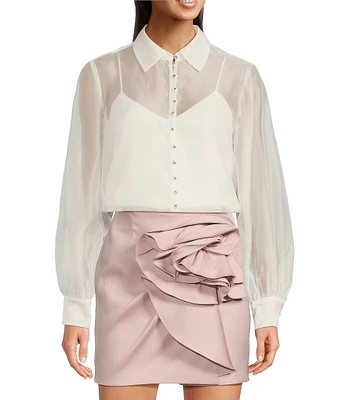 Muse by Marchesa Daisy Organza Point Collar Neck Long Sleeve Button Up Blouse