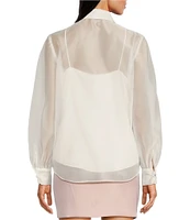 Muse by Marchesa Daisy Organza Point Collar Neck Long Sleeve Button Up Blouse