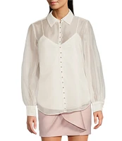 Muse by Marchesa Daisy Organza Point Collar Neck Long Sleeve Button Up Blouse