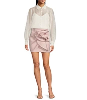 Muse by Marchesa Daisy Organza Point Collar Neck Long Sleeve Button Up Blouse
