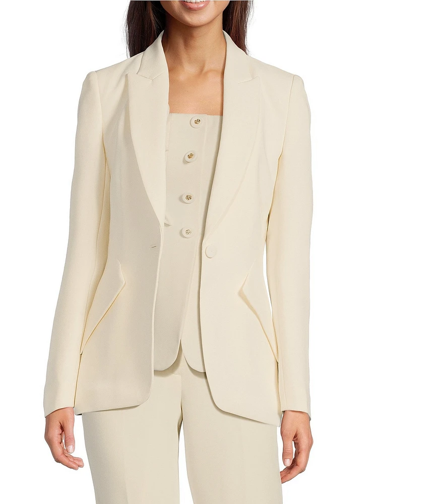 Muse by Marchesa Daphne Stretch Crepe Notch Lapel Collar Neck Long Sleeve One Button Blazer