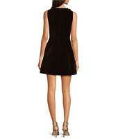 Muse by Marchesa Elm Woven Velvet 3D Rosette Jewel Neck Sleeveless A-Line Mini Dress