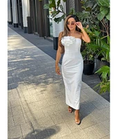 Muse by Marchesa Elowen Strapless Applique Pencil Linen Blend Dress