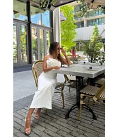 Muse by Marchesa Elowen Strapless Applique Pencil Linen Blend Dress