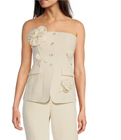Muse by Marchesa Flora Stretch Crepe Applique Strapless Button-Up Vest