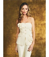 Muse by Marchesa Flora Stretch Crepe Applique Strapless Button-Up Vest