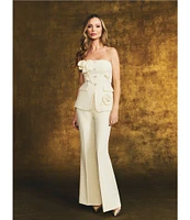 Muse by Marchesa Flora Stretch Crepe Applique Strapless Button-Up Vest