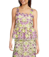 Muse by Marchesa Florian Floral Novelty Embroidered Strapless Neck Sleeveless Coordinating Peplum Top