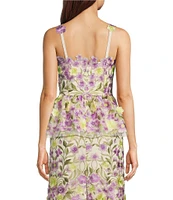 Muse by Marchesa Florian Floral Novelty Embroidered Strapless Neck Sleeveless Coordinating Peplum Top