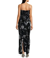 Muse by Marchesa Geranium Floral Sequin Strapless Sheath Flounce Gown