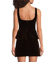 Muse by Marchesa Grove Woven Velvet 3D Rosettes Scoop Neck Tank Strap Peplum Coordinating Top