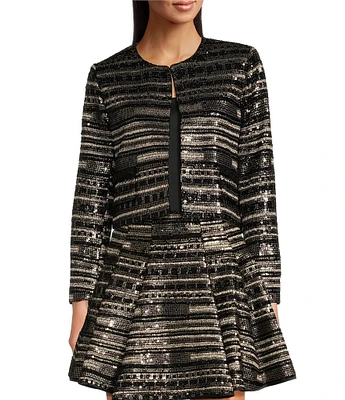 Muse by Marchesa Hazel Metallic Tweed Round Neck Long Sleeve Long Sleeve Mid Length Coordinating Jacket