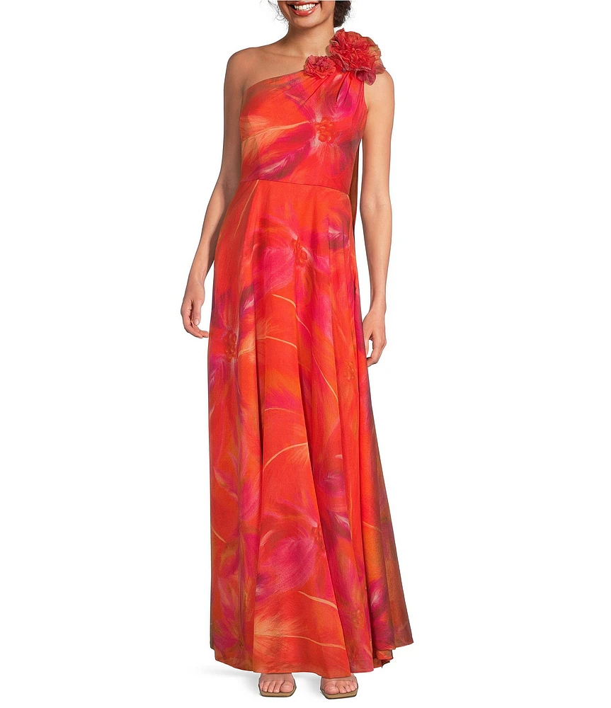 Muse by Marchesa Hibiscus One Shoulder Printed Organza Dress