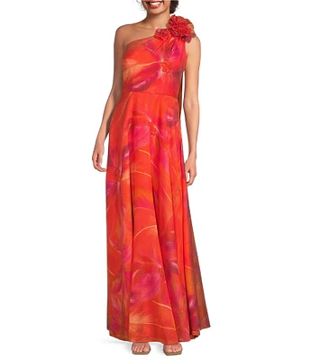 Muse by Marchesa Hibiscus One Shoulder Printed Organza Dress