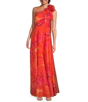 Muse by Marchesa Hibiscus One Shoulder Printed Organza Dress