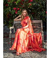Muse by Marchesa Hibiscus One Shoulder Printed Organza Dress