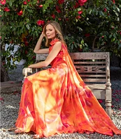Muse by Marchesa Hibiscus One Shoulder Printed Organza Dress