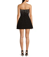 Muse by Marchesa Lennox Crepe Jeweled Beaded Pearl Straight Neck Strapless Mini A-Line Coordinating Dress