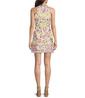 Muse by Marchesa Meadow Floral Novelty Embroidered Halter Neck Sleeveless A-Line Dress
