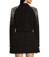 Muse by Marchesa Moonflower Crepe Jeweled Beaded Pearl Notch Lapel Long Sleeve Button Front Cropped Coordinating Blazer