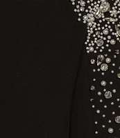 Muse by Marchesa Moonflower Crepe Jeweled Beaded Pearl Notch Lapel Long Sleeve Button Front Cropped Coordinating Blazer